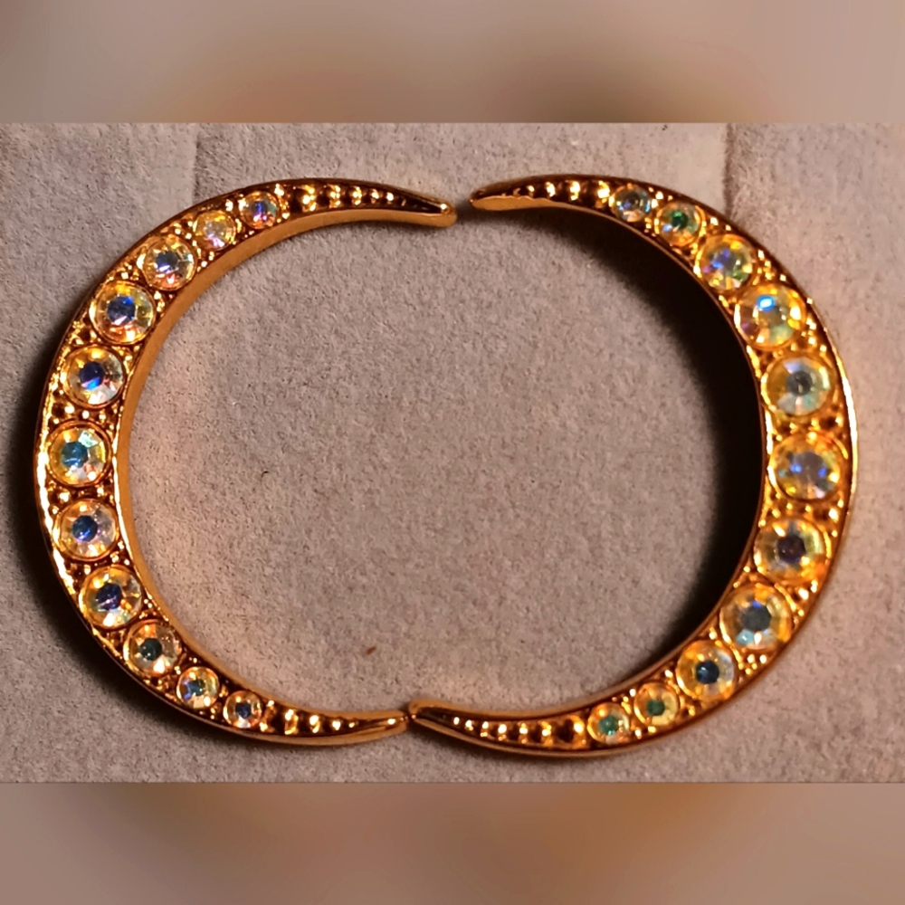 Kirks Folly Earrings Crescent Moon Gold Tone Crystals Pierced